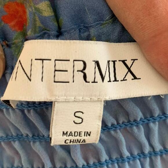 Intermix Silk Smocked Off Shoulder Floral Blouse Preppy Feminine Size S - Picture 4 of 6